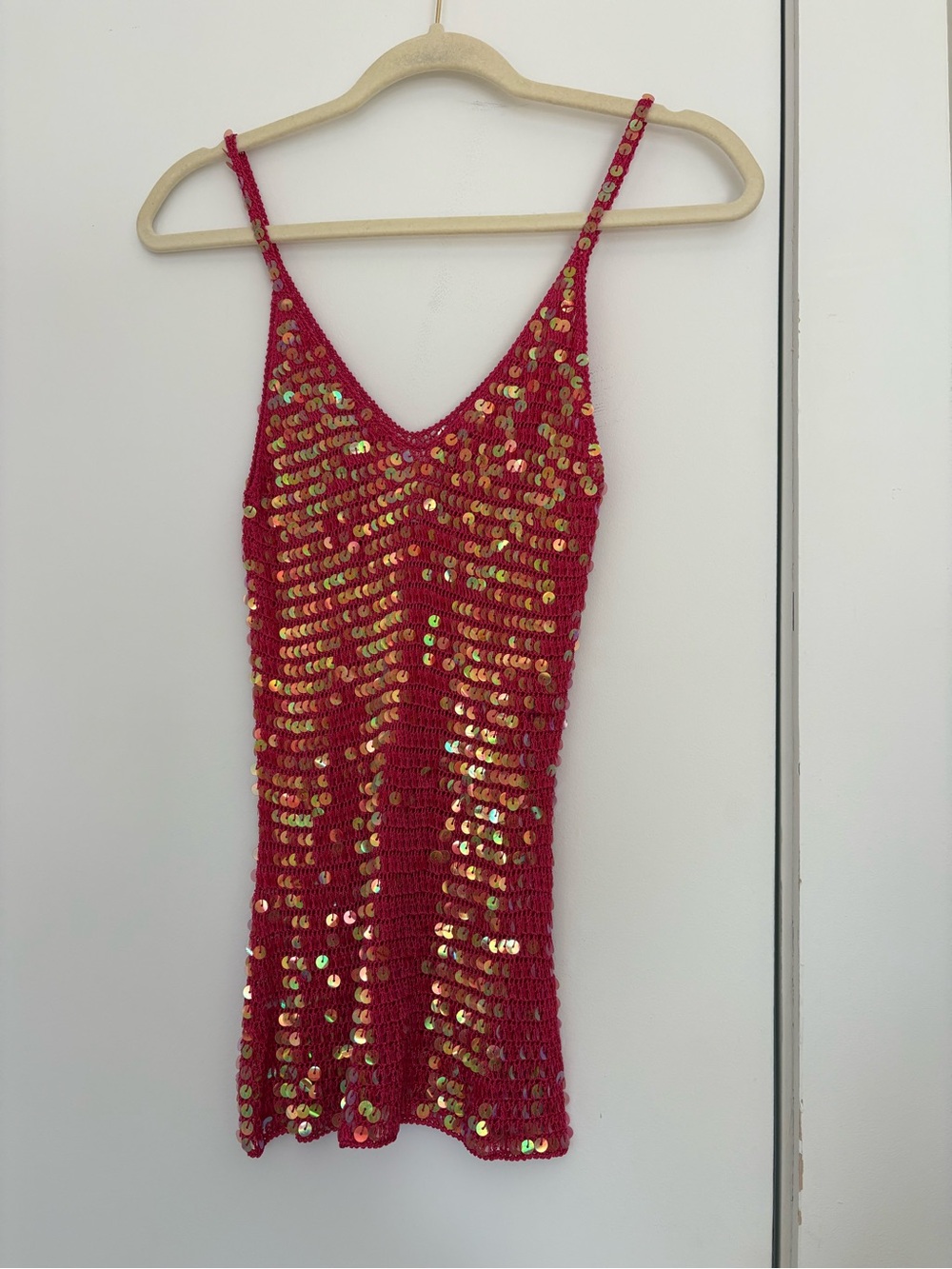 Red Hot Ponk Sequin Knit Slip Tank Top
